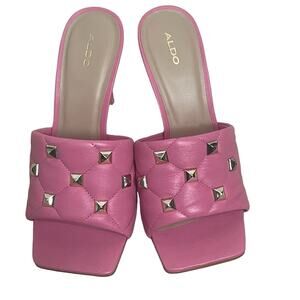 Aldo Saesa Pink Studded Square Toe Leather Heels Sandals Suze 7.5